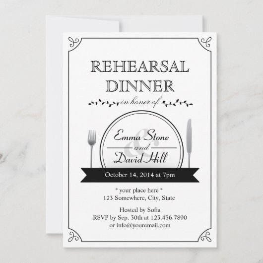 Klassieke Lijst Wedding Rehearsal Dinner Invitatio Kaart (Voorkant)