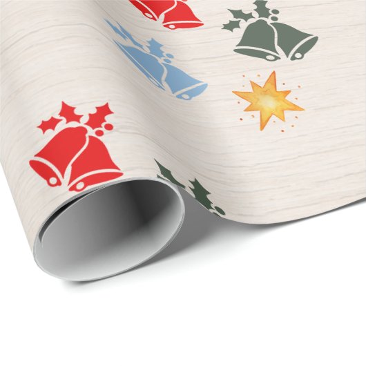 Klassieke Linnen Jingle Bell Star Kerstmis Cadeaupapier (Rol Hoek)