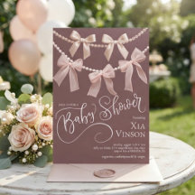 Klassieke linten en parels babyshower uitnodiging