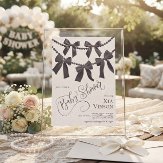 Klassieke linten en parels babyshower uitnodiging