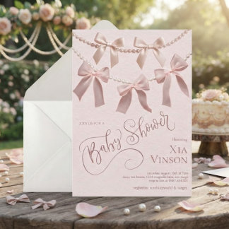 Klassieke linten en parels babyshower uitnodiging