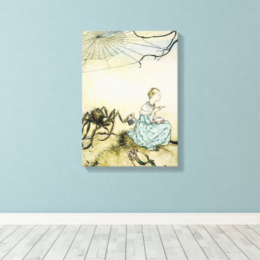 Klassieke Little Miss Muffet door Arthur Rackham Canvas Afdruk (Insitu (Houten vloer))