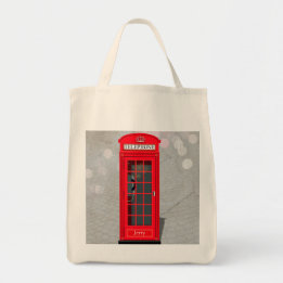 Klassieke Londense rode telefooncel met naam Tote Bag