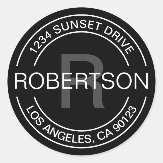 Klassieke look | Zwart wit & grijs retouradres Ronde Sticker (Voorkant)