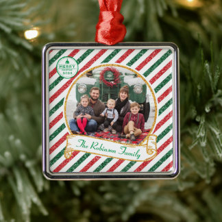 Klassieke Luchtpost Glitter Kerst Familie Foto Cer Metalen Ornament