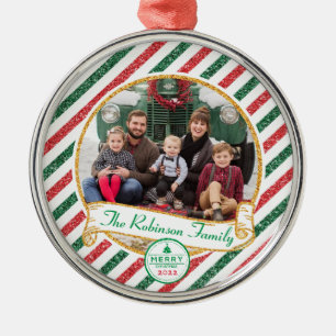 Klassieke Luchtpost Glitter Kerst Familie Foto Metalen Ornament