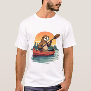 Klassieke Luiaard Kano Zonsondergang Retro Wilde N T-shirt