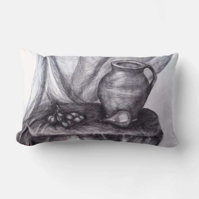 Klassieke lumbar Pillow nog Life Pencil Tekening Kussen (Voorkant)