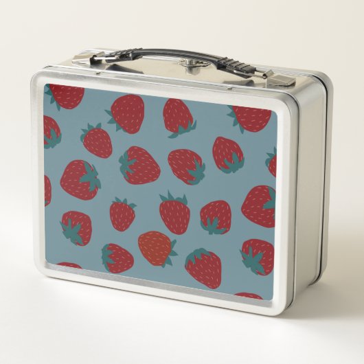 Klassieke lunchbox met aardbeien op turquoise (Achterkant)