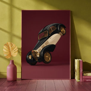 Klassieke luxe auto doet een wheelie kunst poster