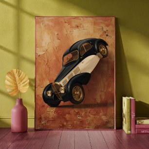 Klassieke luxe auto doet een wheelie kunst poster