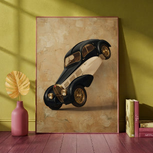 Klassieke luxe auto doet een wheelie kunst poster