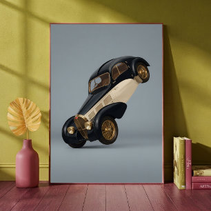 Klassieke luxe auto doet een wheelie kunst poster