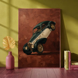 Klassieke luxe auto doet een wheelie kunst poster
