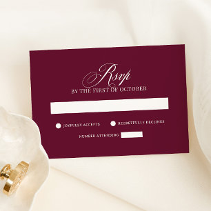 Klassieke Luxe   Elegante Burgundy Rode Trouwdag RSVP Kaartje