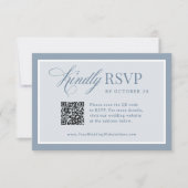 Klassieke Luxe | Elegante Stofblauwe QR Code Huwel RSVP Kaartje (Voorkant)