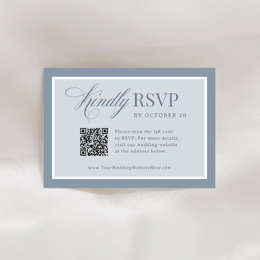 Klassieke Luxe | Elegante Stofblauwe QR Code Huwel RSVP Kaartje