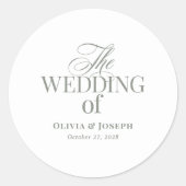 Klassieke Luxe Elegante Witte en Sage Green Weddin Ronde Sticker (Voorkant)