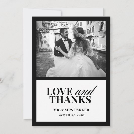 Klassieke Luxe Elegante Zwart-Wit Trouwfoto Bedankkaart (Voorkant)