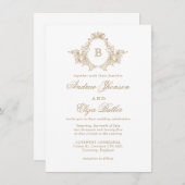 Klassieke Luxe Gold Monogram Crest Custom Wedding Kaart (Voorkant / Achterkant)