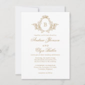 Klassieke Luxe Gold Monogram Crest Custom Wedding Kaart (Voorkant)