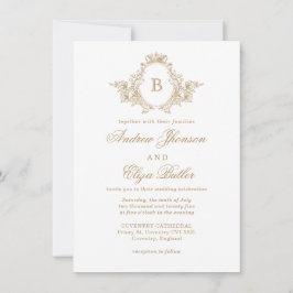 Klassieke Luxe Gold Monogram Crest Custom Wedding Kaart