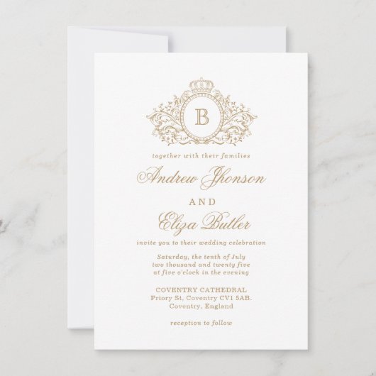 Klassieke Luxe Gold Monogram Weddenschap Kaart (Voorkant)