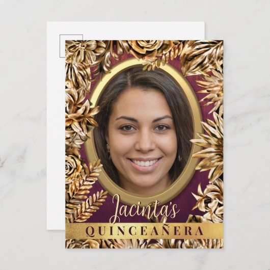 Klassieke luxe gouden bloemstuk aangepaste foto Qu Uitnodiging Briefkaart (Voorkant / Achterkant)