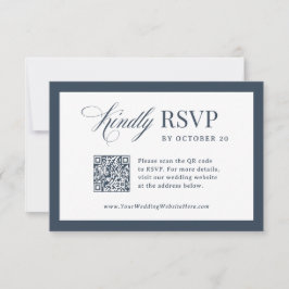 Klassieke Luxe Navy Blauwe Scannbare QR Code Huwel RSVP Kaartje