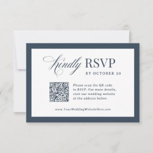 Klassieke Luxe Navy Blauwe Scannbare QR Code Huwel RSVP Kaartje