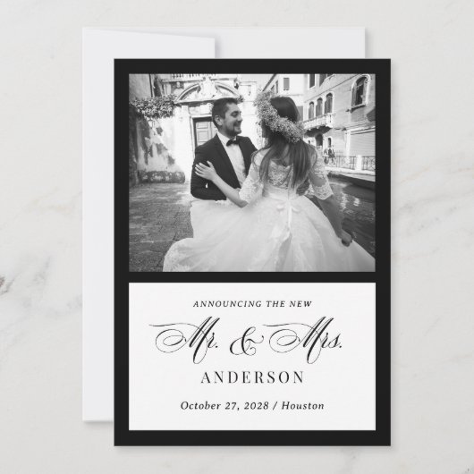 Klassieke Luxe Zwart-Wit Trouwaankondiging Kaart (Voorkant)
