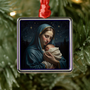 Klassieke Maagd Maria en Jezus Kerststal scène Metalen Ornament