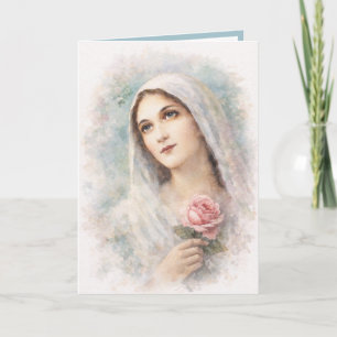 Klassieke Maagd Maria Religieuze Aquarel Kruis Kaart