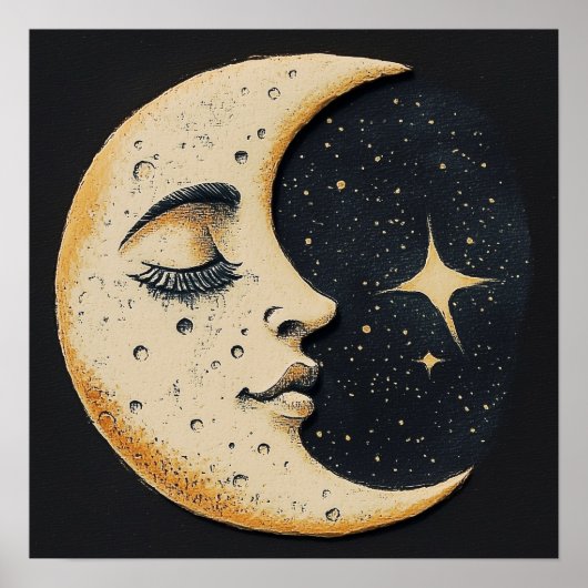 Klassieke Maan - Slaap Maan - Donkerblauw Poster (Voorkant)