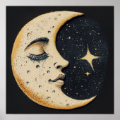 Klassieke Maan - Slapende Maan - Donkerblauw Poster (Voorkant)