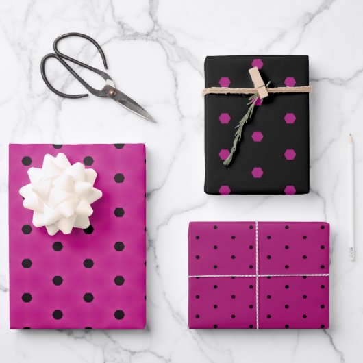 Klassieke Magenta Roze Zwart Pin-hole & Polka Dot Inpakpapier Vel (Voorkant)