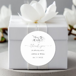 Klassieke Magnolia Zwart Wit Bloemen Bruiloft Favo Ronde Sticker