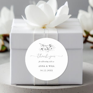 Klassieke Magnolia Zwart Wit Bloemen Bruiloft Favo Ronde Sticker