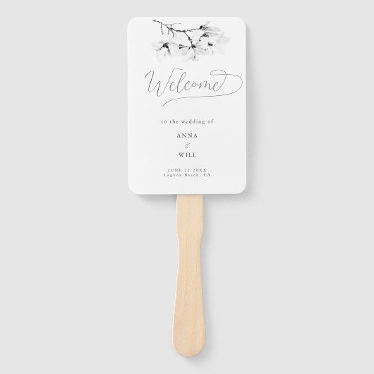 Klassieke Magnolia Zwart Wit Huwelijksprogramma Handwaaier (Voorkant)