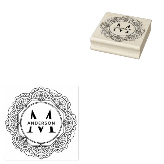 KLASSIEKE  MANDALA AANGEPASTE MONOGRAM FAMILIENAAM RUBBERSTEMPEL (Gestempeld)