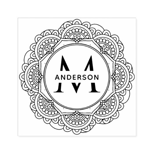 KLASSIEKE MANDALA AANGEPASTE MONOGRAM FAMILIENAAM RUBBERSTEMPEL (Afrduk)