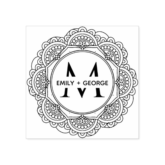 KLASSIEKE  MANDALA CUSTOM MONOGRAM BRUILOFT RUBBERSTEMPEL (Afrduk)