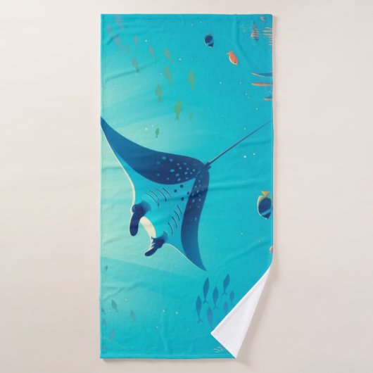 Klassieke, manta ray kustkunst badhanddoek (Badhanddoek)
