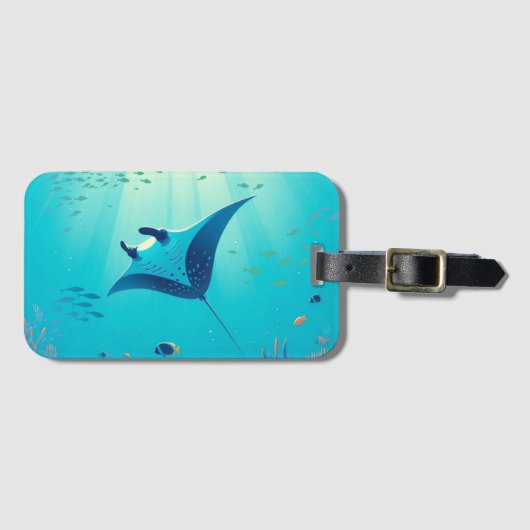 Klassieke, manta ray kustkunst bagagelabel (Voorkant (horizontaal))
