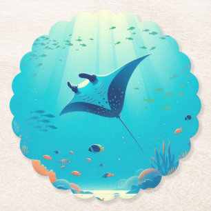 Klassieke, manta ray kustkunst kartonnen onderzetters