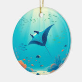 Klassieke, manta ray kustkunst keramisch ornament (Links)