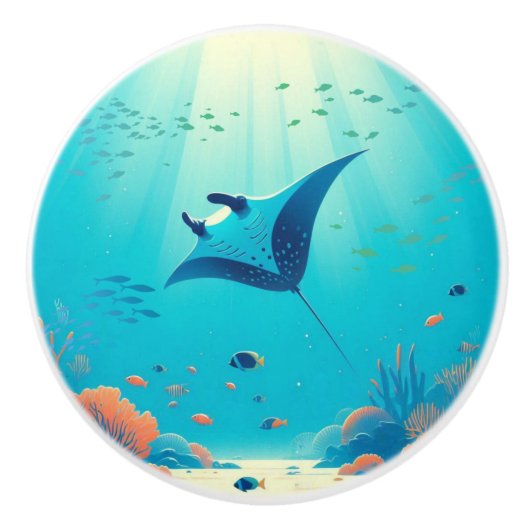 Klassieke, manta ray kustkunst keramische knop (Voorkant)