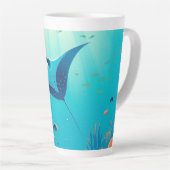 Klassieke, manta ray kustkunst latte mok (Rechterhoek)