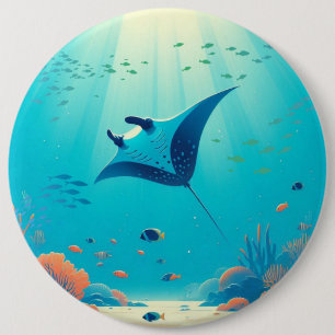 Klassieke, manta ray kustkunst ronde button 6,0 cm