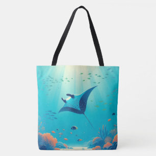 Klassieke, manta ray kustkunst tote bag